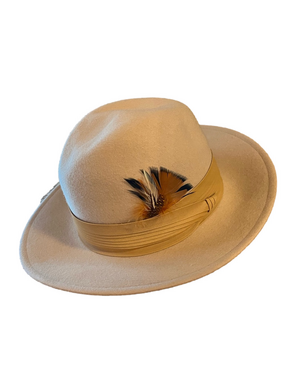 Vintage 70s Boutique Kates Canada Wool Felt Feather Accent Wide Brim Hat